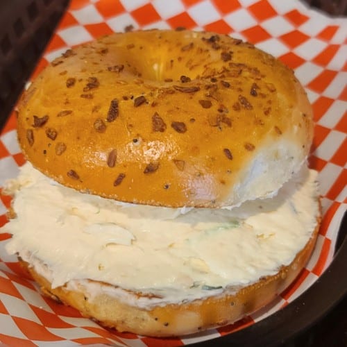 Bagel w/ "Lox & Onion" Cream Cheese.