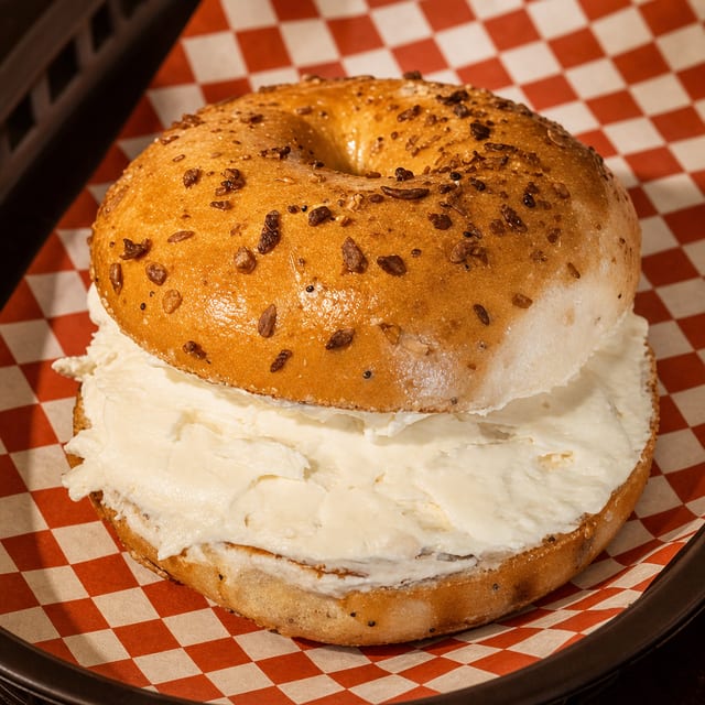 Bagel w/ "Lox & Onion" Cream Cheese.